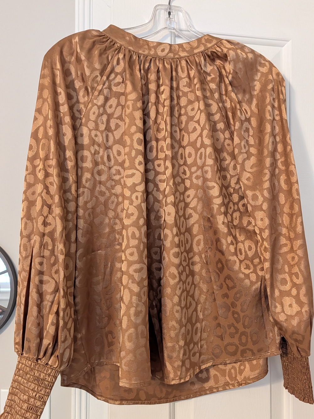 Pink Lily Copper Satin Leopard Print Blouse
